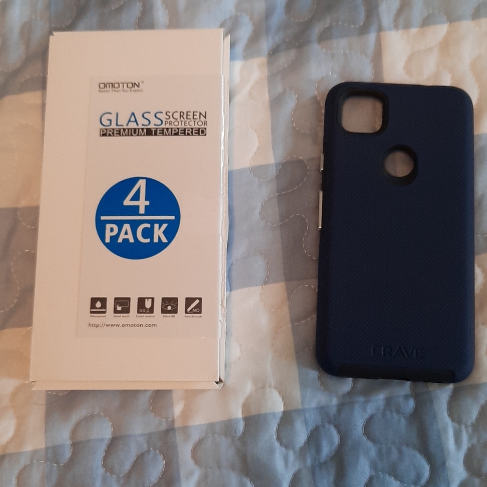 Pixel 4a case and 3 screen protectors